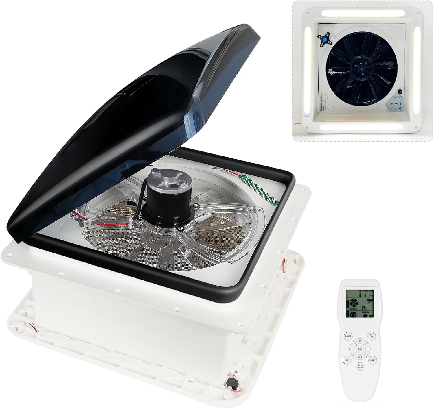 Upgraded Remote Control RV Roof Vent Fan with LED Light Features