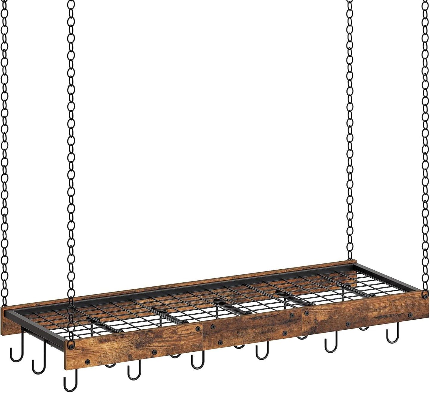 Hanging Pot Rack for Kitchen with 18 Hooks and Rustic Style