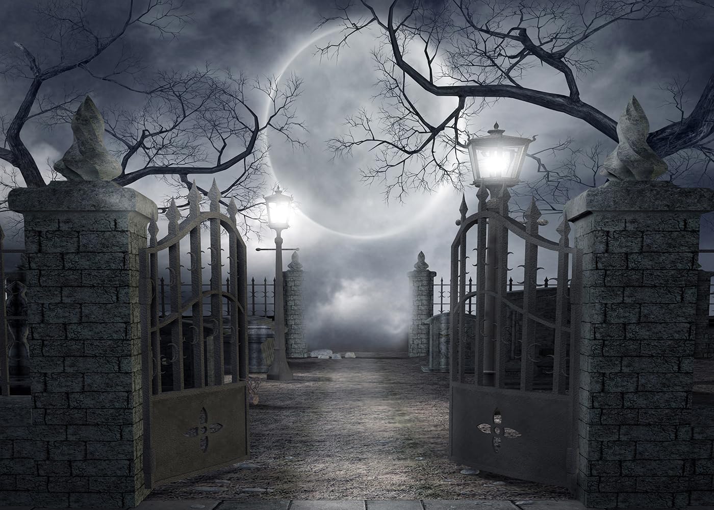 10x8Ft Black Halloween Night Backdrop for Scary Photography
