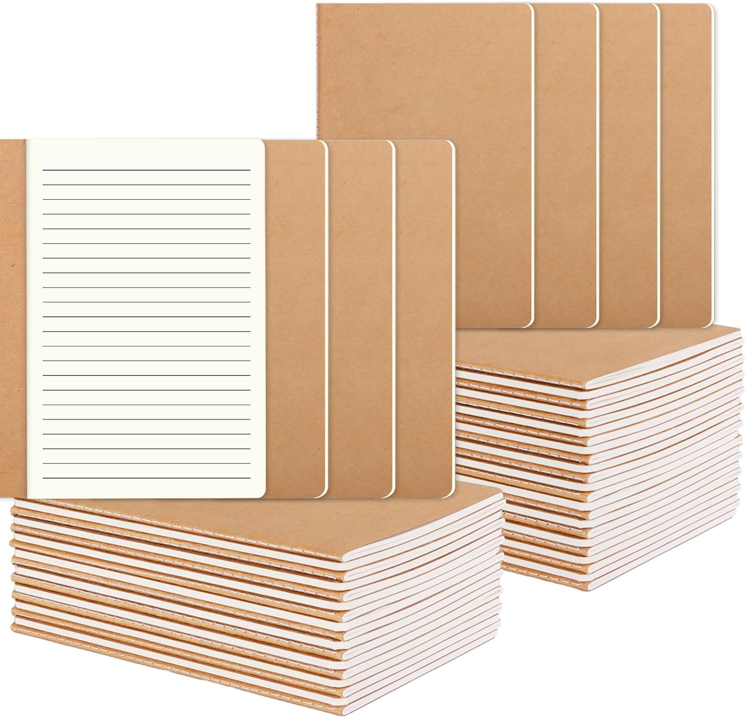 Kraft Brown Lined Journal - 48 Pack A5 - Travel, School, Office