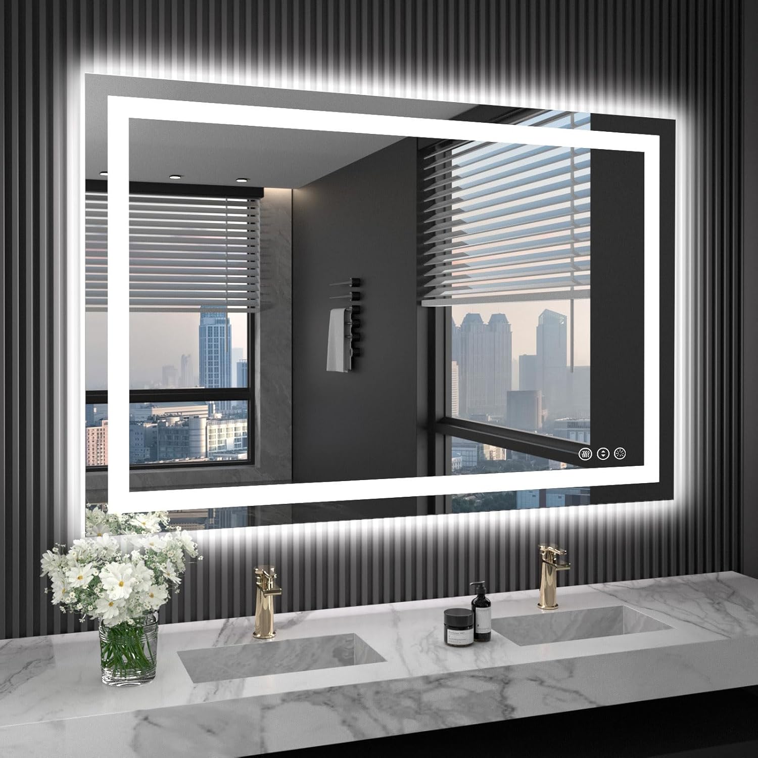 40X32 LED Bathroom Mirror with Lights, Anti-Fog, Dimmable