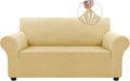 Medium Champagne Sofa Slipcover for 2 Cushion Couch - Stretch Jacquard
