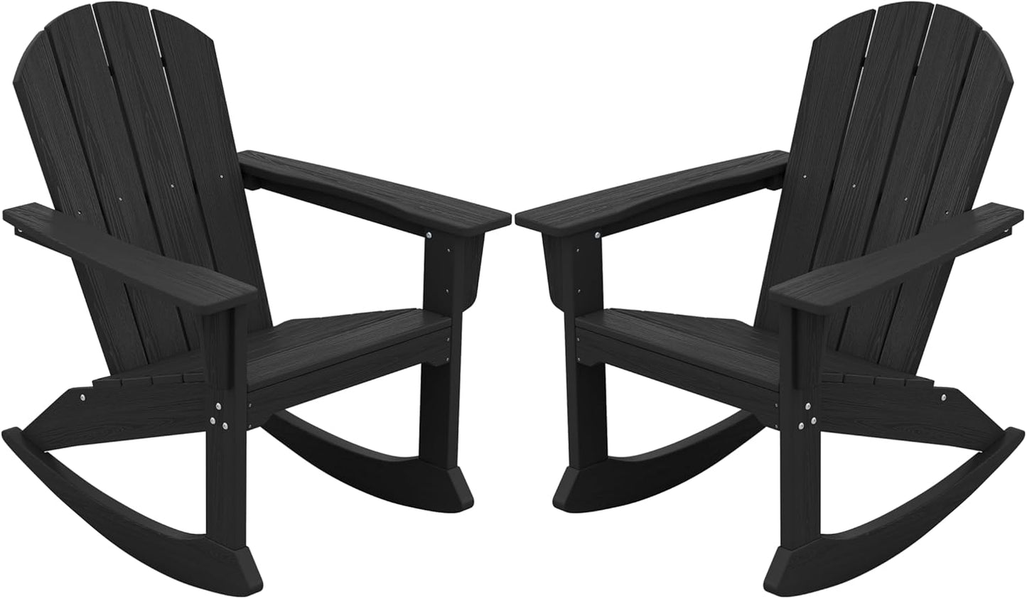 SERWALL All-Weather Rocking Chairs Set - Black