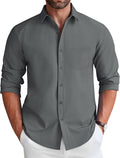 Men's Long Sleeve Button Down Shirt Wrinkle Free Untucked