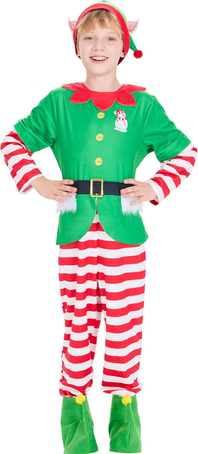 IKALI Christmas Elf Costume for Kids - Holiday Dress-up Fun