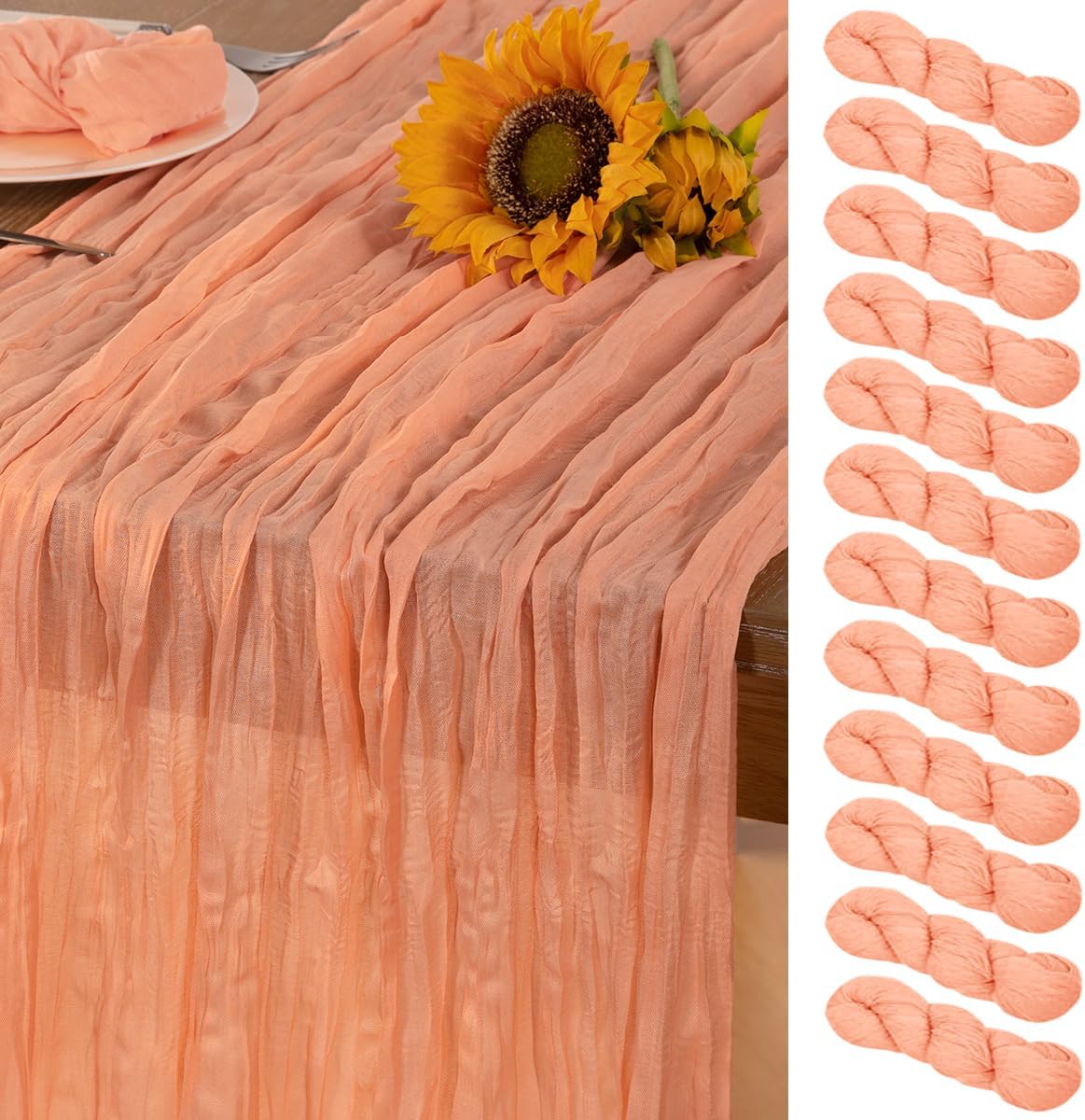 Peach Cheesecloth Table Runner Set for Elegant Fall Decor