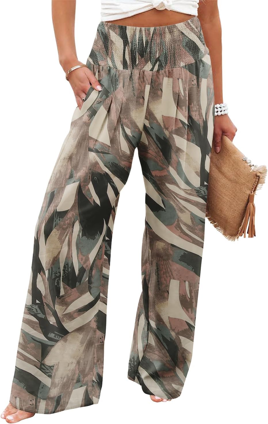 Angerella Womens Elastic High Waisted Palazzo Pants for Comfort