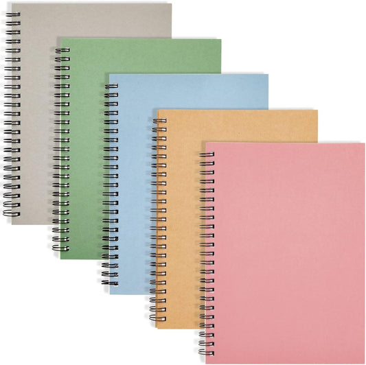 5 Pack Small Spiral Journals - 120 Lined Pages, 6 x 8 for Work, School - 5 Colors Kraft Covers