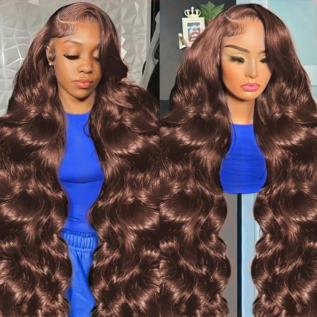 34 Inch Brown Body Wave Wig Human Hair for Natural Style