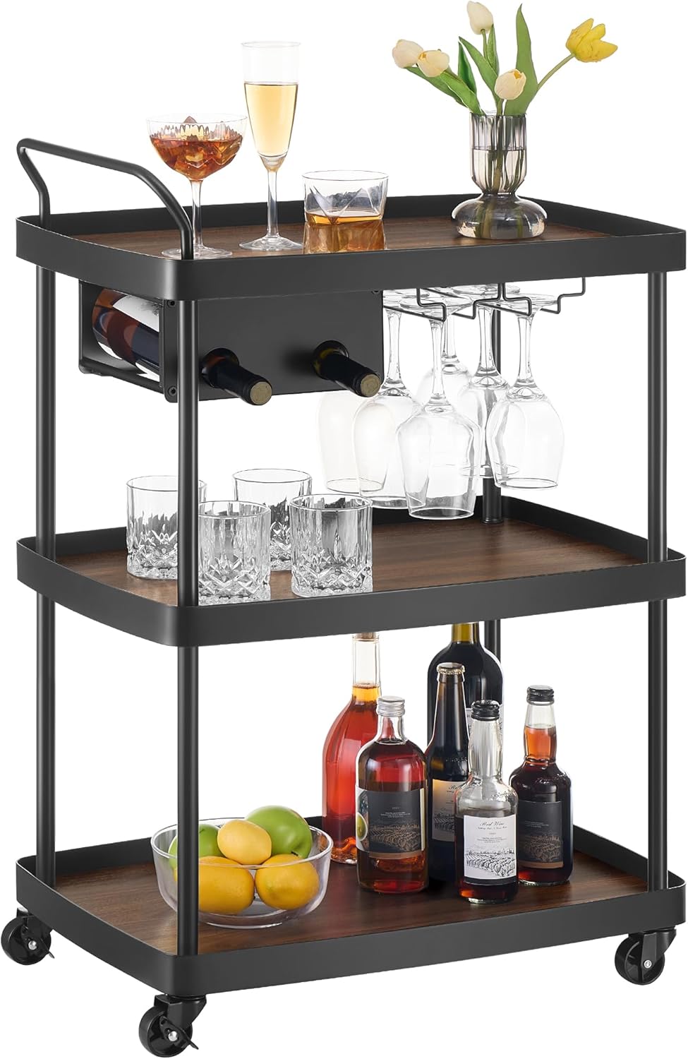 SONGMICS 3-Tier Bar Cart | Wine Glass Holder