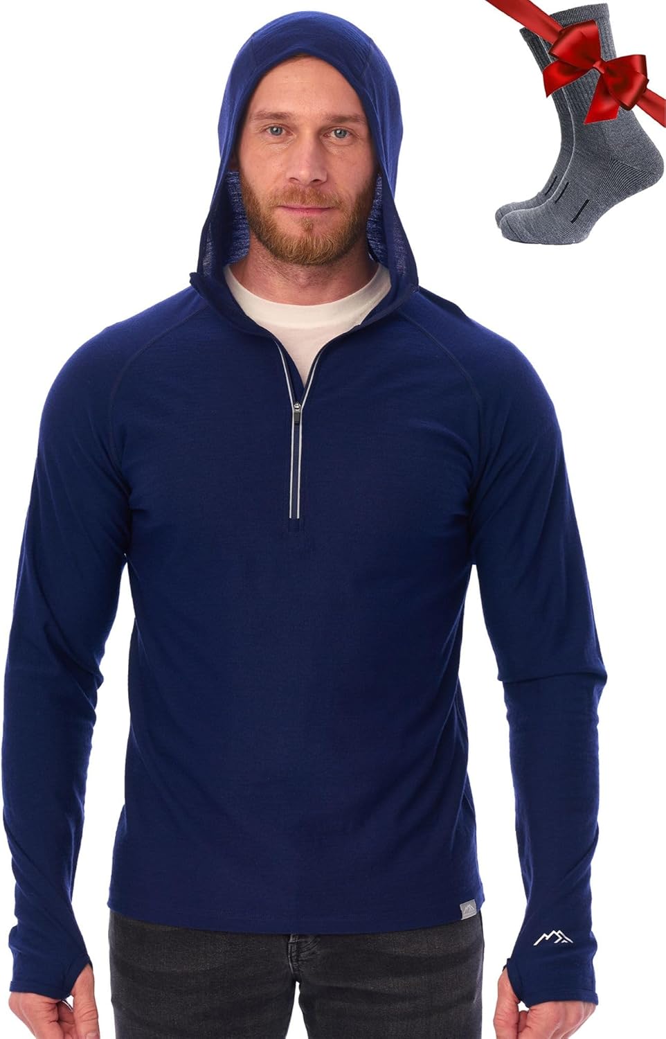 Merino Wool Hoodie Men - Slim Fit Thermal Long Sleeve Shirt