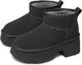 Womens Suede Snow Mini Boots - 2.36in Platform Winter Warmth