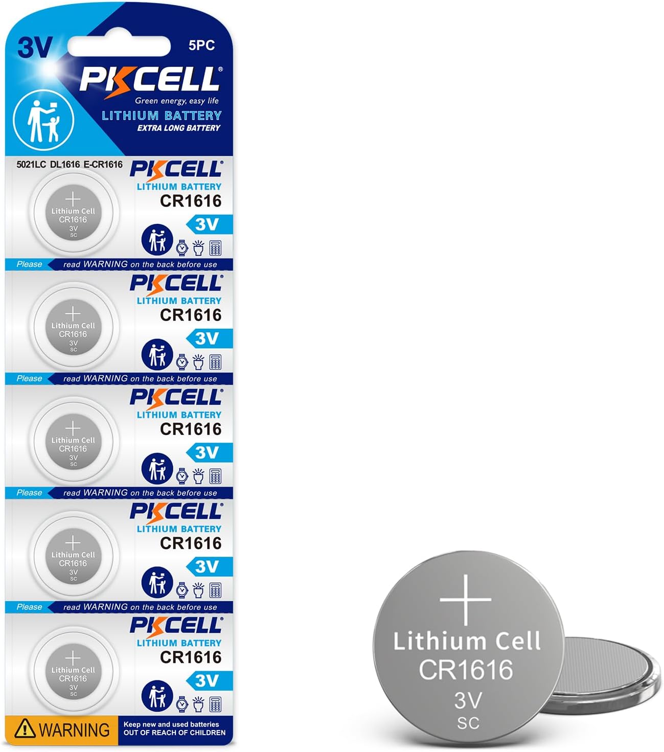 5Pk PKCELL CR1616 3V Lithium Batteries - Long-lasting Power!