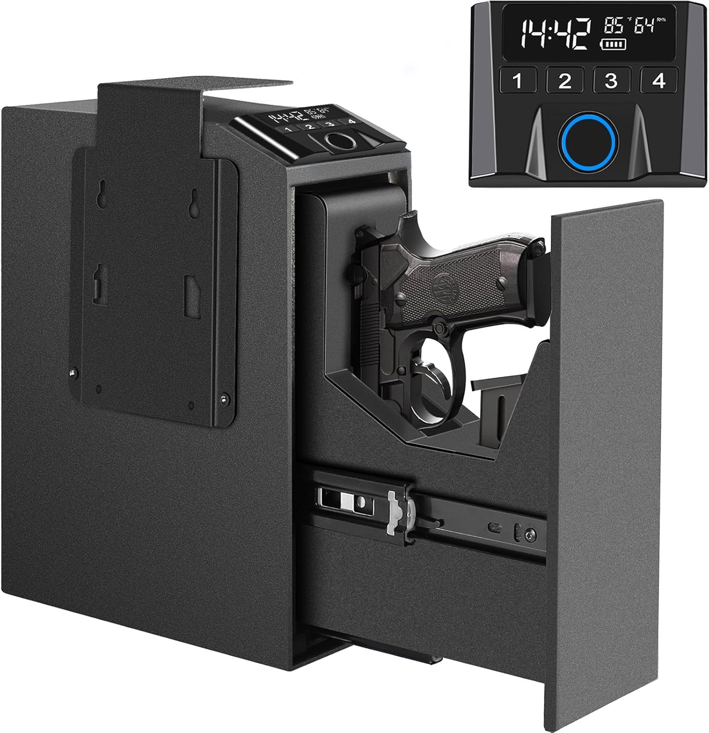 Slider Hidden Handgun Safe with Biometric Access for Security