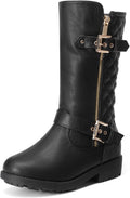 Girls Knee High Faux Fur Lined Motorcycle Riding Boots - Warm Winter