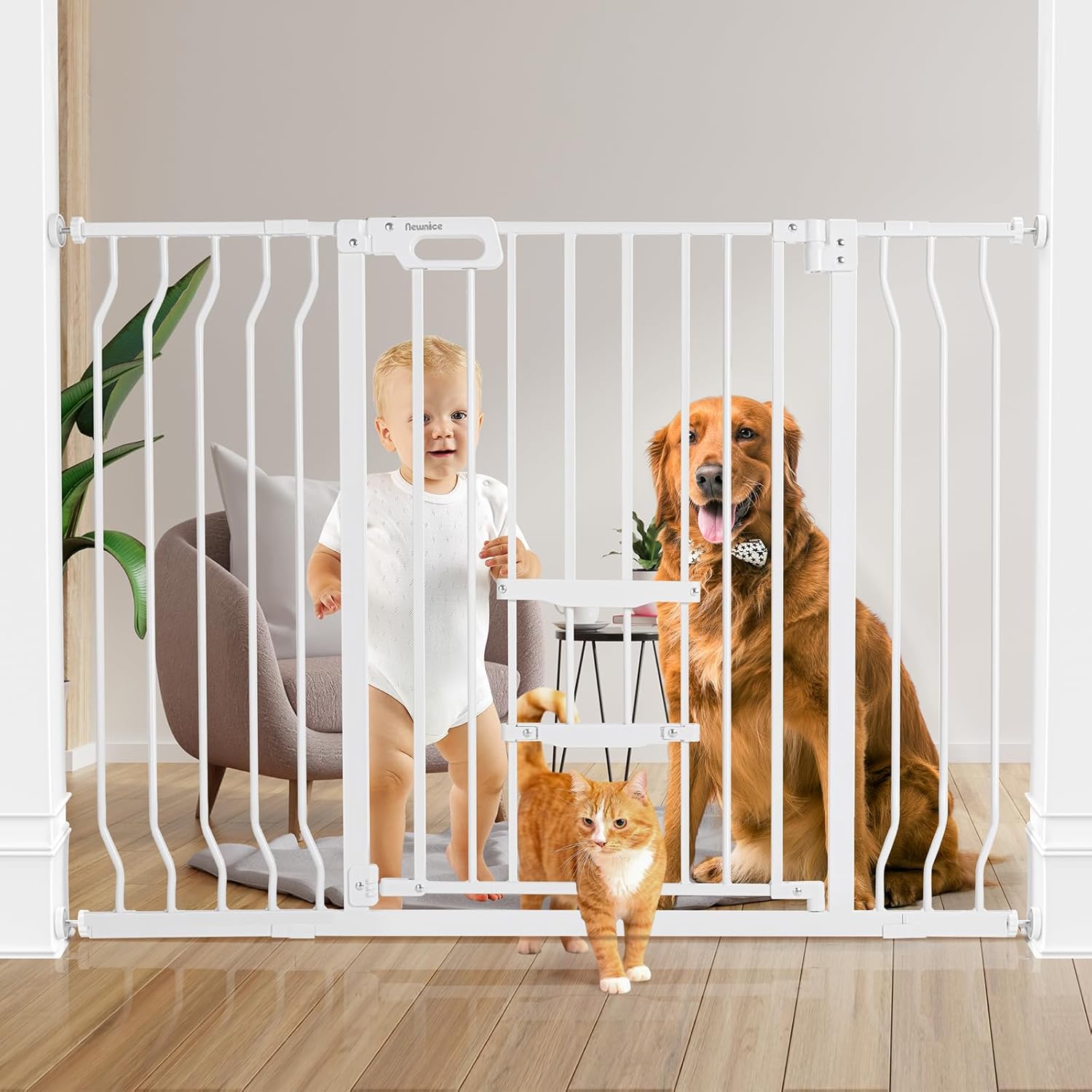 Auto Close Metal Baby Gate, Cat Door Included