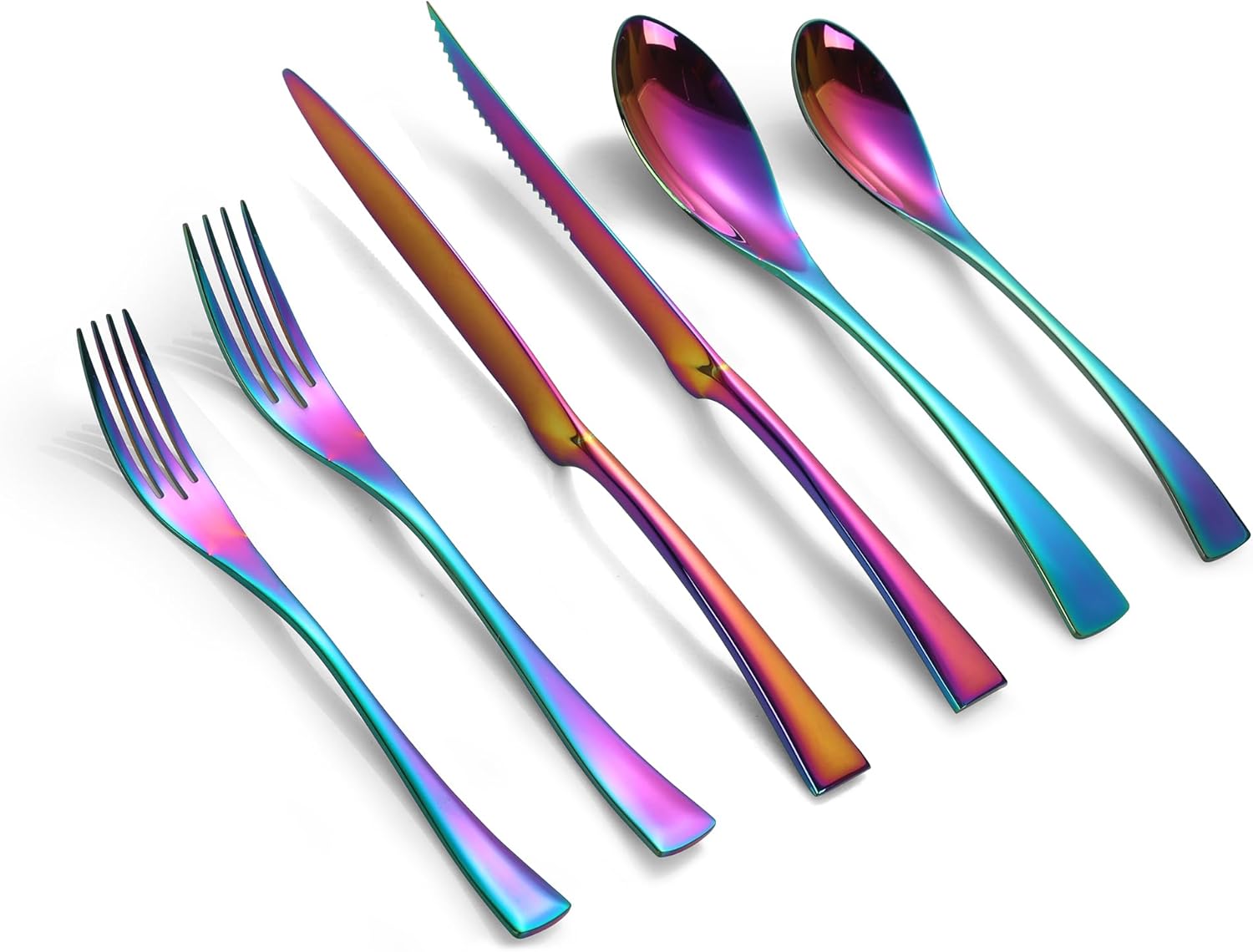 Lemeya 24-Piece Rainbow Silverware Set with Steak Knives