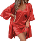Ekouaer Women's Silk Robe Set V-neck 2 Piece Bridal Robe - Satin