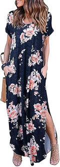 HUSKARY Women's Summer Maxi Dress Casual Loose Pockets