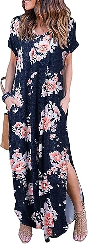 HUSKARY Women's Summer Maxi Dress with Pockets and Split Style