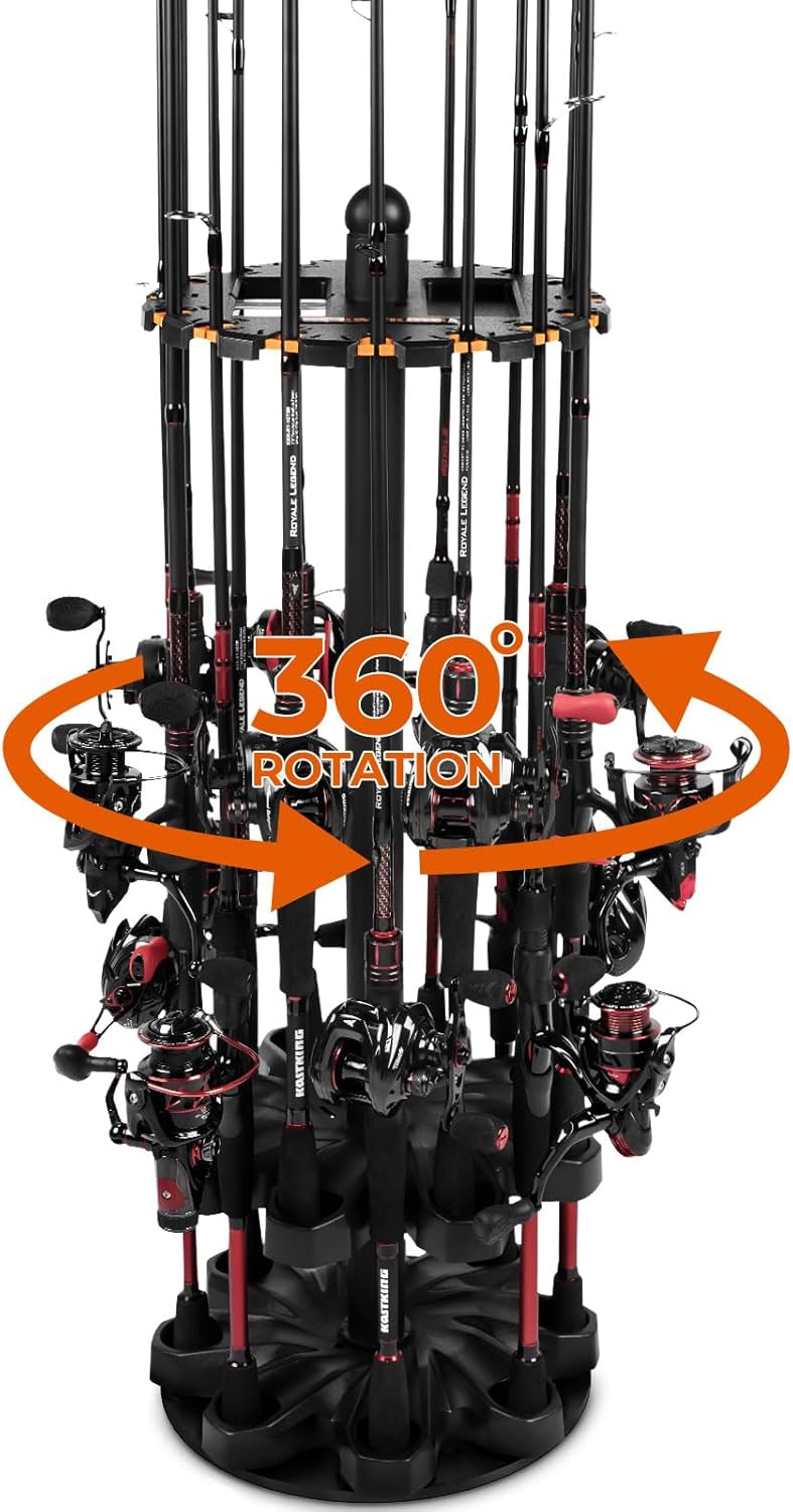 KastKing V16 Rotating Fishing Rod Rack - Holds Up to 16 Rods, Space-Saving Storage
