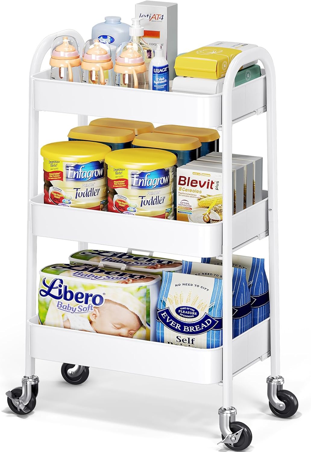 TOOLF 3 Tier Rolling Storage Cart - Easy Assemble, Sturdy Utility Trolley