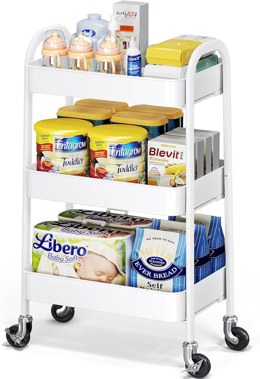 TOOLF 3 Tier Rolling Storage Cart - Easy Assemble, Sturdy Utility Trolley