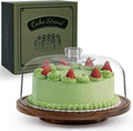 Cake Stand with Dome Lid Acacia Wood Rotating Cake Plate - Elegant