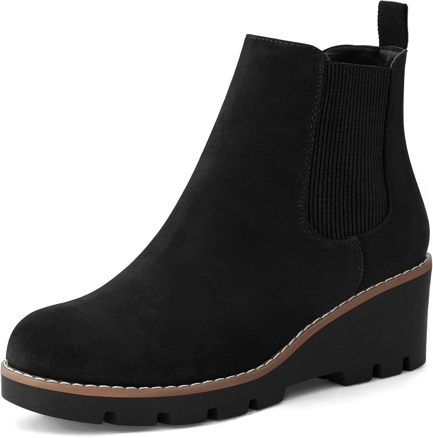 mysoft Women's Chelsea Wedge Booties with Platform Lug Sole