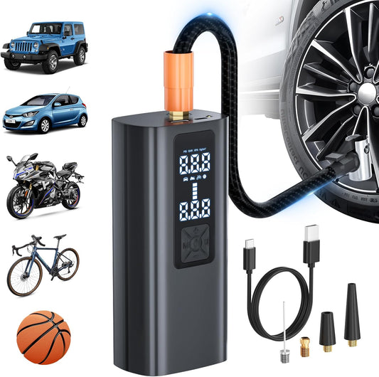 Portable Tire Inflator with LCD Display & LED Light