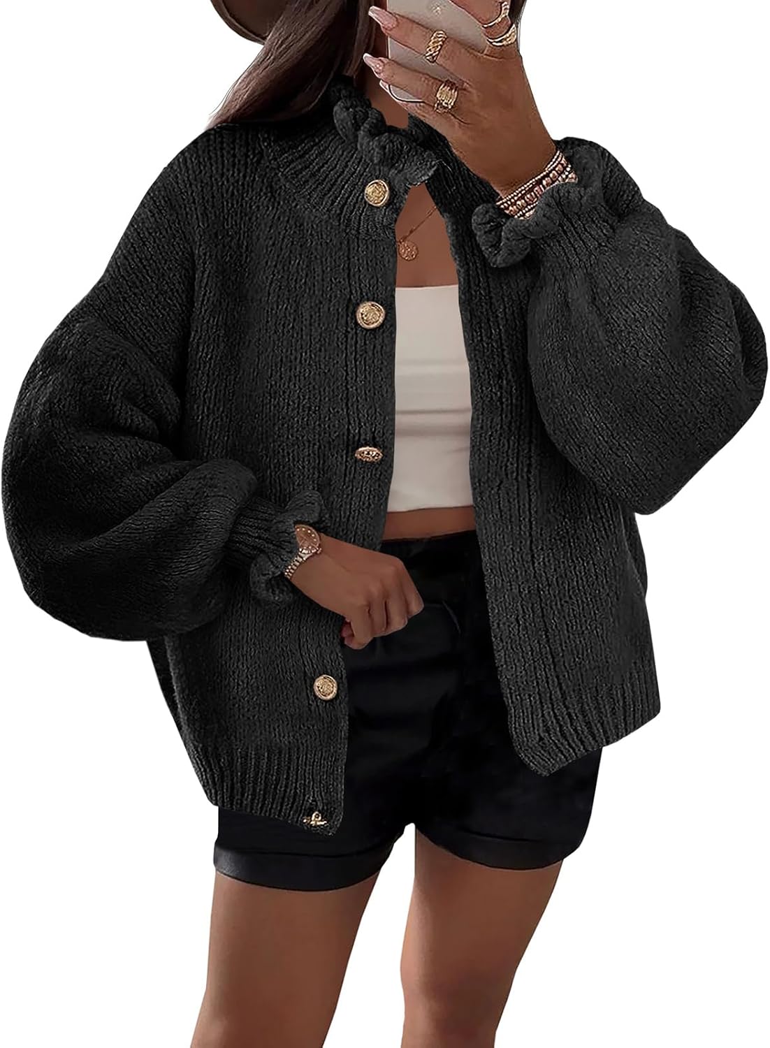 Saodimallsu Womens Ruffle Cardigan for Trendy Fall Style