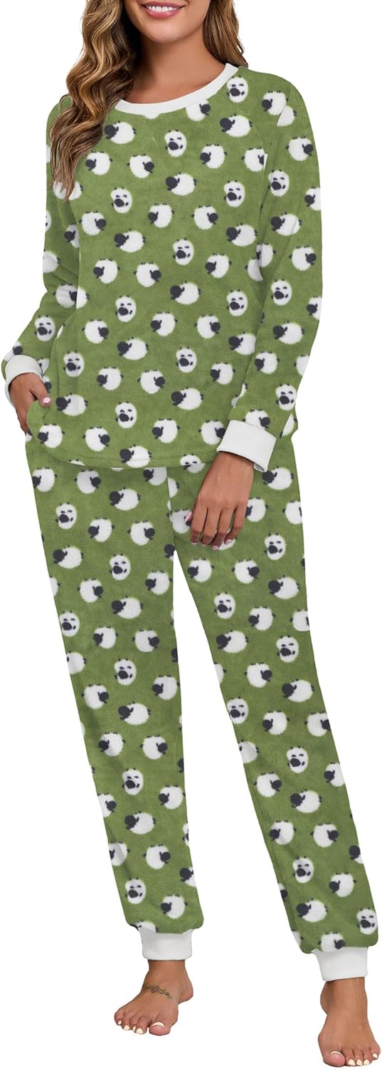 PrinStory Fluffy Pajamas for Women: Soft Fleece Winter Set