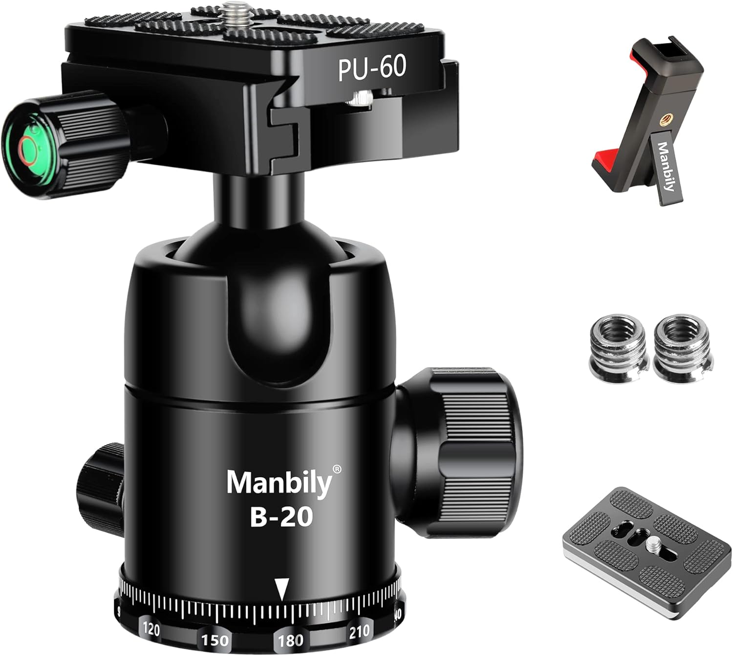 Manbily Ball Head for Shooting Stick Tripod - Durable 360 Panoramic