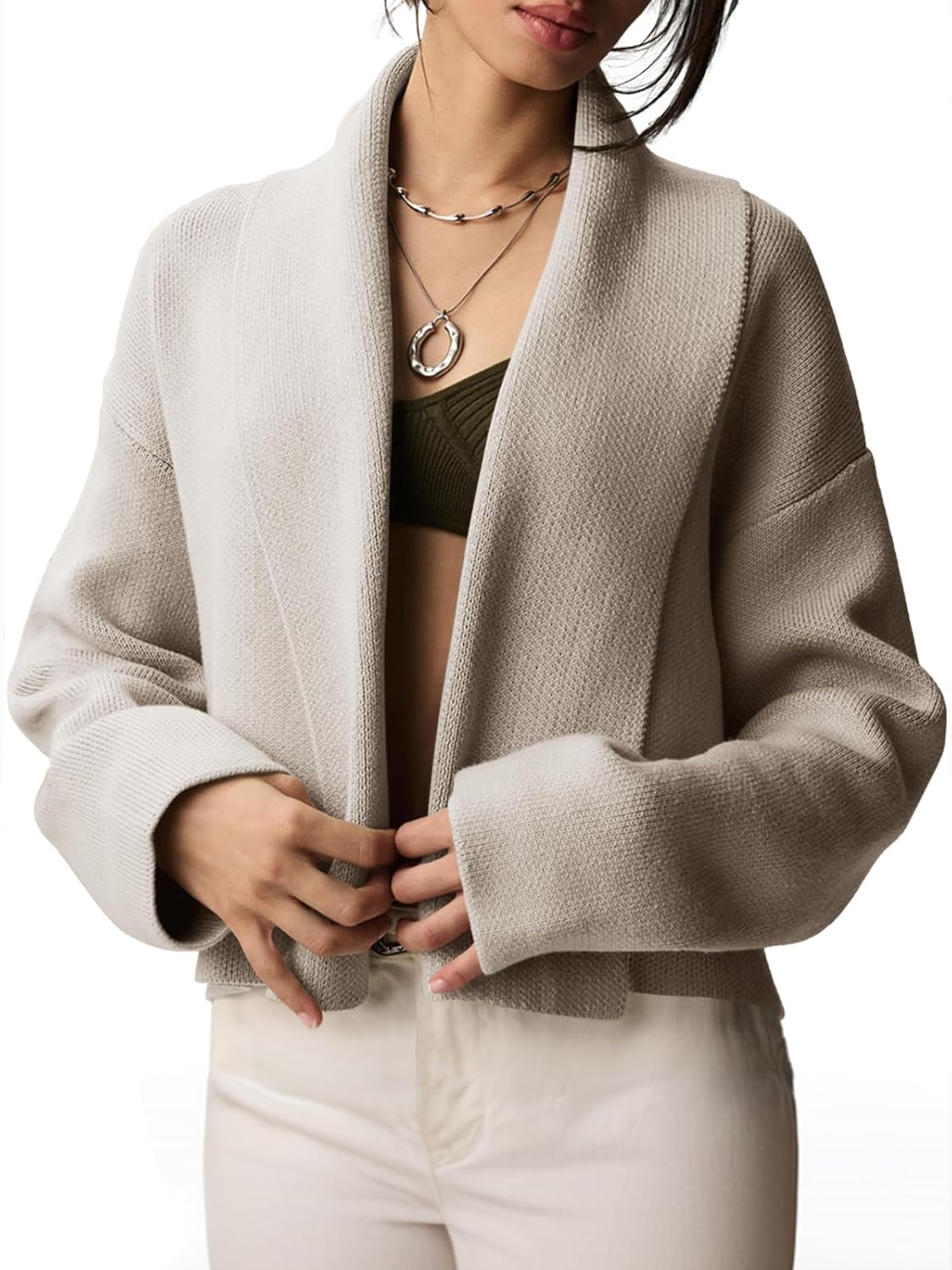 Saodimallsu Womens Cropped Cardigan Open Front Shawl Jacket