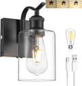 Battery Operated Wall Sconce with Clear Glass Lampshade - Rechargeable