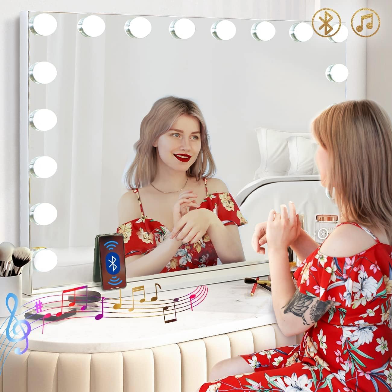 Hansong Vanity Mirror with Lights and Bluetooth Speaker for Makeup