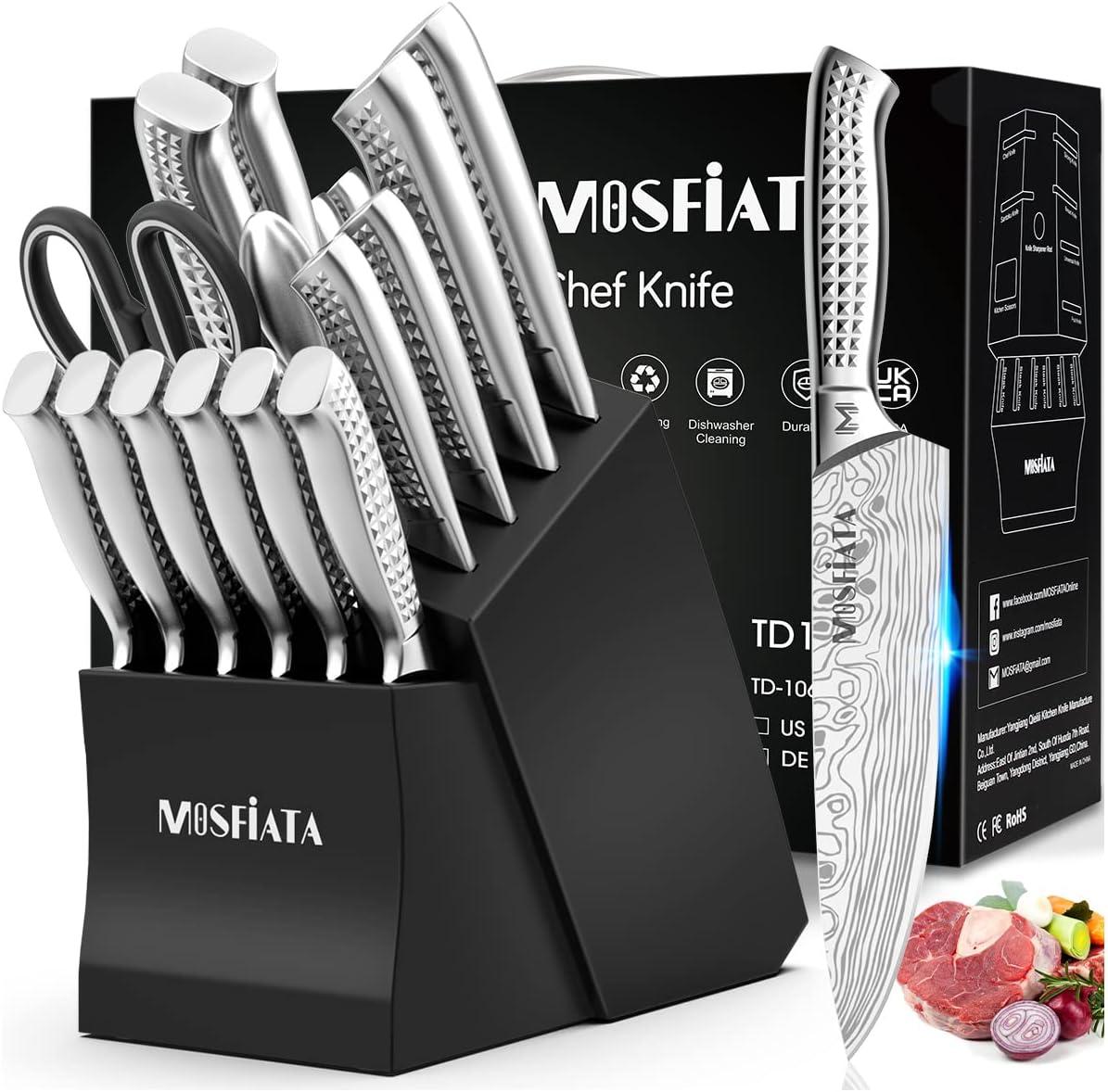 MOSFiATA 17-Piece Japanese Stainless Steel Knife Set for Kitchen
