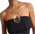 Boho Leather Necklace for Women - Multi Ring Silver Hammered Circle