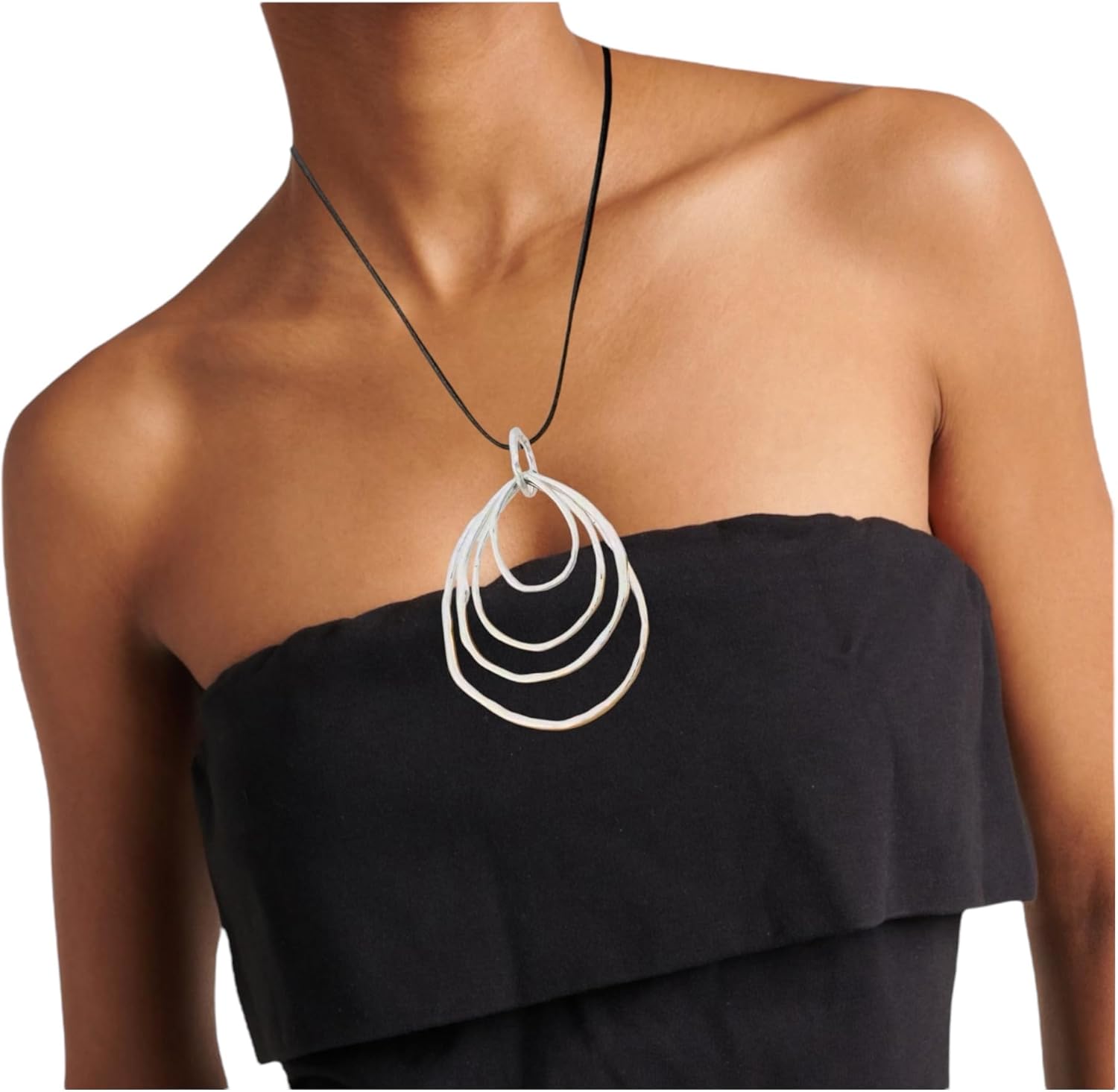 Boho Leather Necklace for Women - Trendy Multi Ring Statement