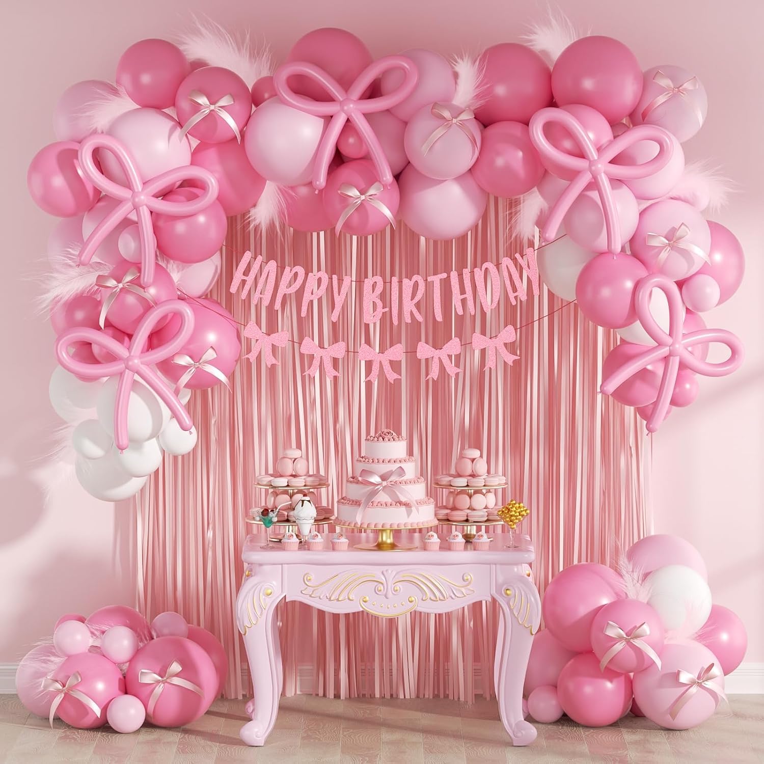 Pink Bow Birthday Decor Set - Elegant & Chic