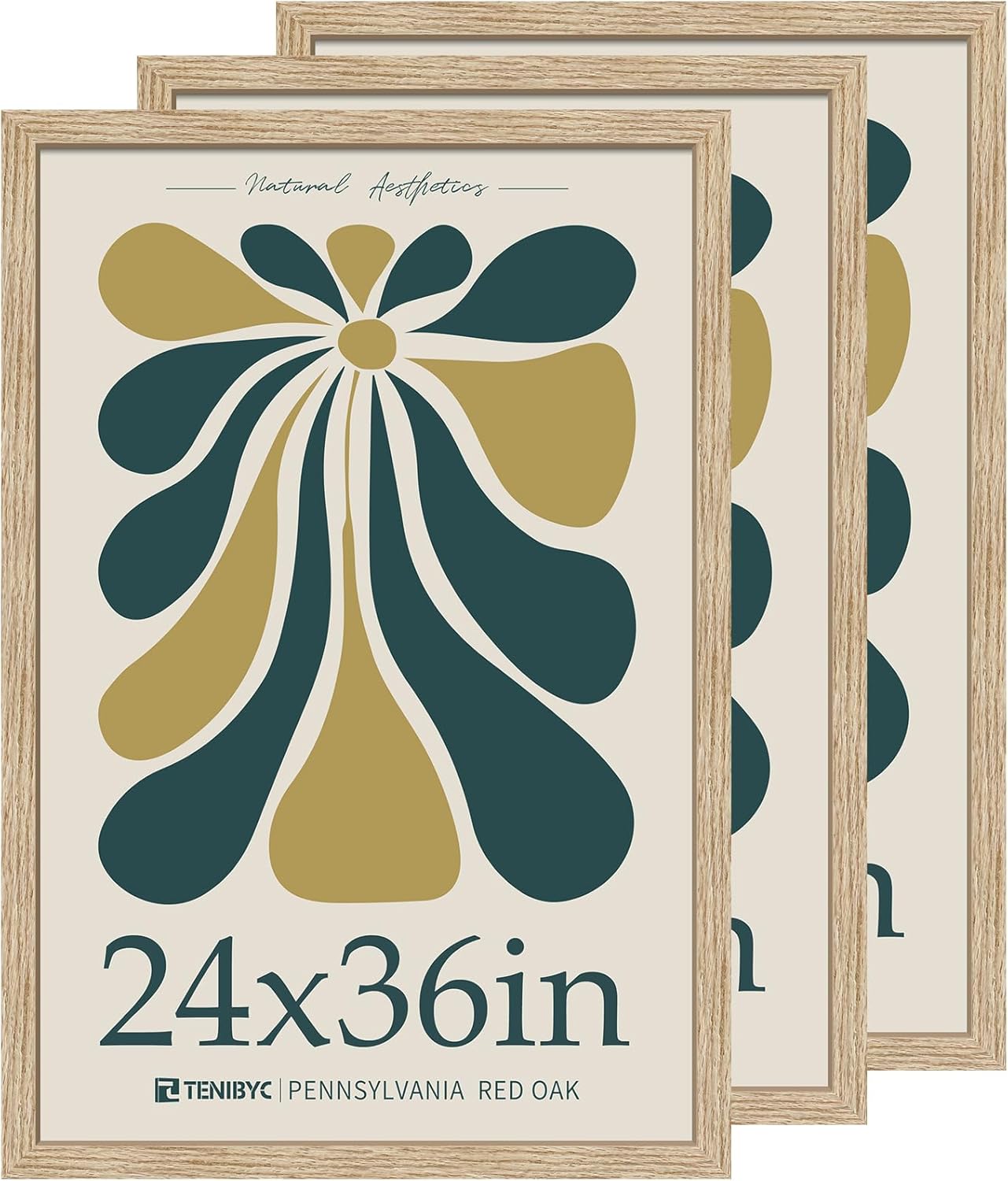 24x36 Oak Wood Frame for Poster - 3 Pack, Natural Solid Wood