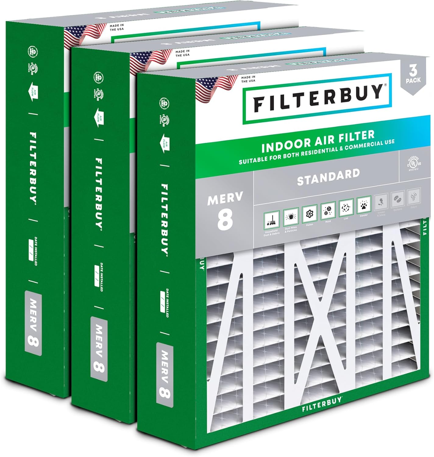 Filterbuy 17.5x21x5 Air Filter MERV 8 for Dust & Allergy Defense
