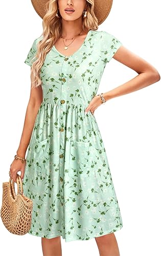OUGES Women's V Neck Button Down Skater Dress with Pockets Review