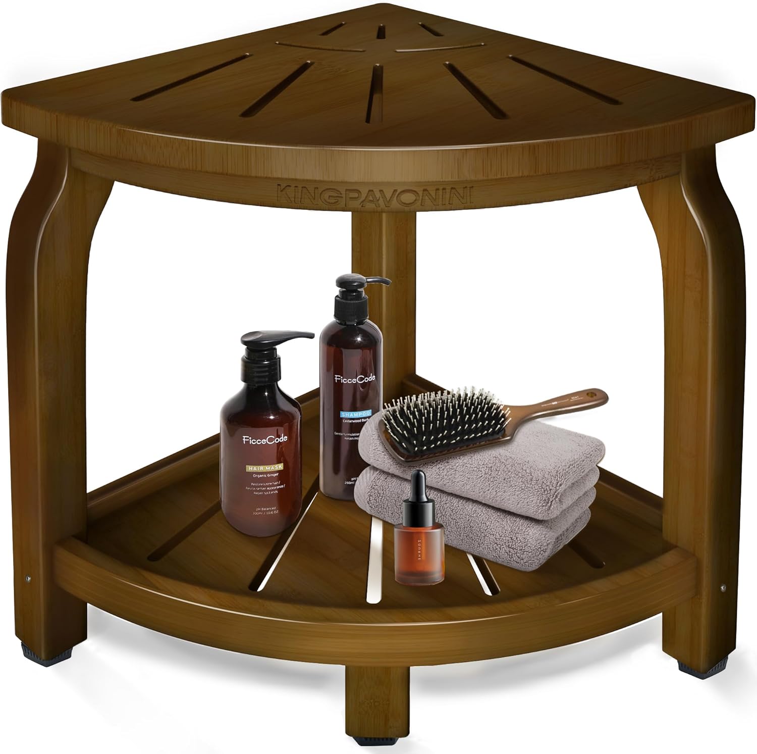 Bamboo Corner Shower Stool for Shaving Legs and Foot Rest