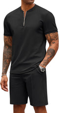 Men's 2 Piece Quarter Zip Polo and Shorts Set - Comfortable Summer