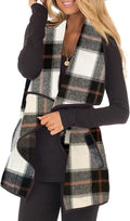 Womens Buffalo Plaid Sleeveless Vest with Pockets - Casual Lapel Open