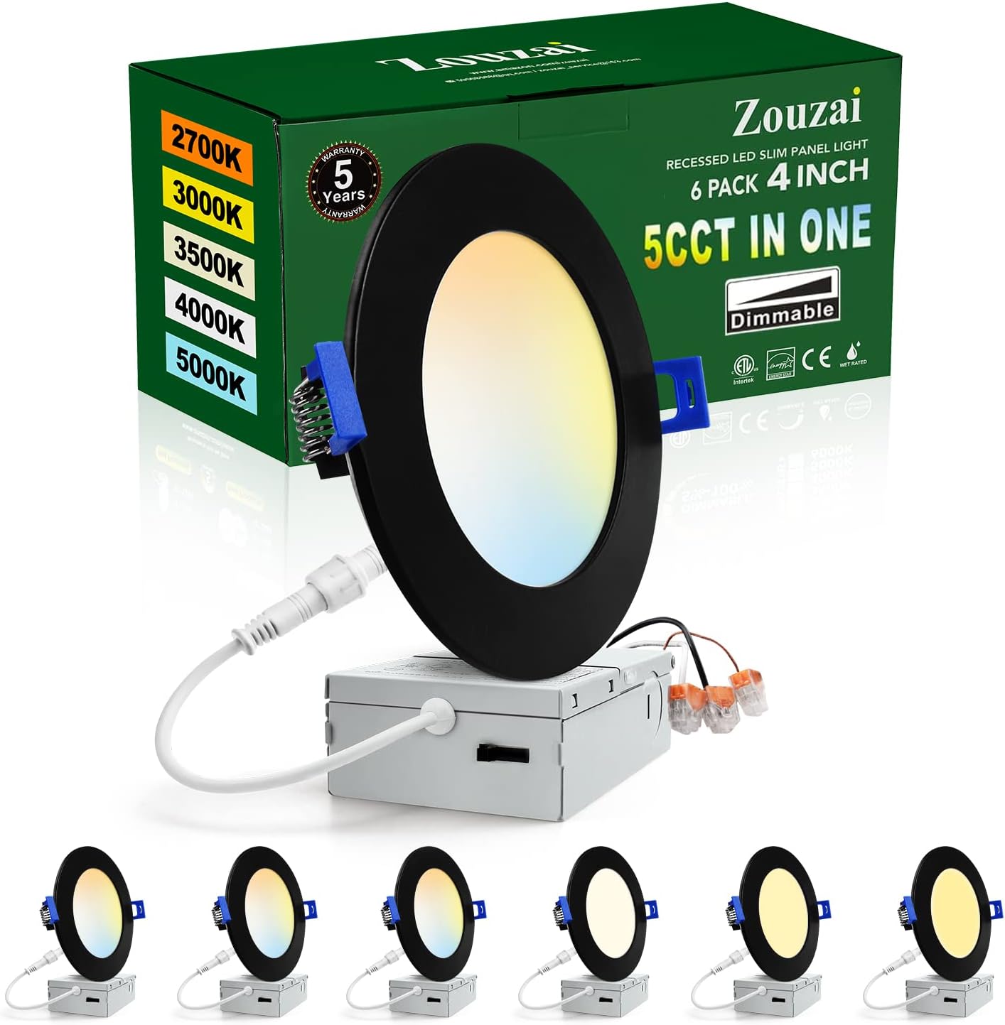 Ultra-Thin 4 Inch LED Recessed Ceiling Light with 5CCT Options