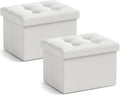 Small Foldable Linen Storage Ottoman Set of 2 - White 12 x 16 x 12