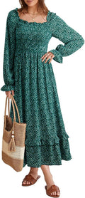 Boho Dresses for Women Square Neck Smocked Maxi Dress - 2025