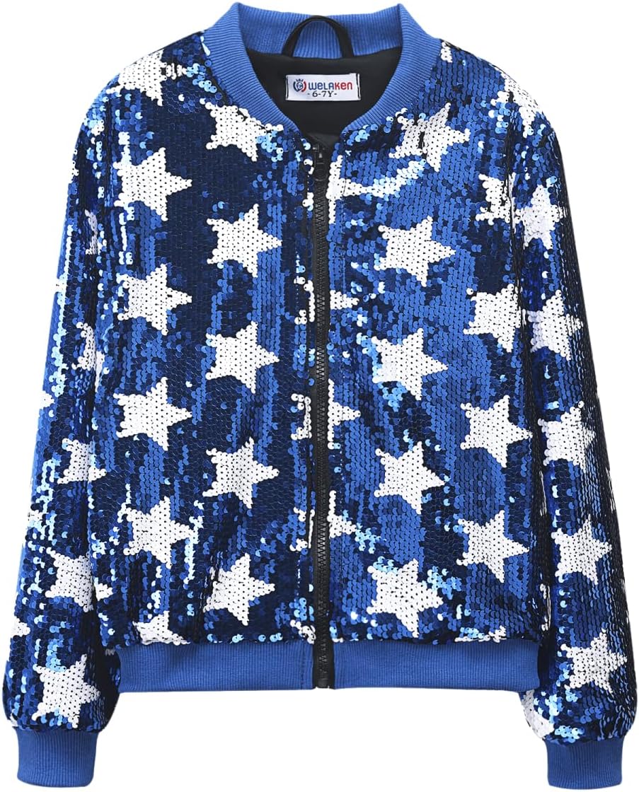 Girls' Ombre Sequin Bomber Jacket with Pockets for Kids
